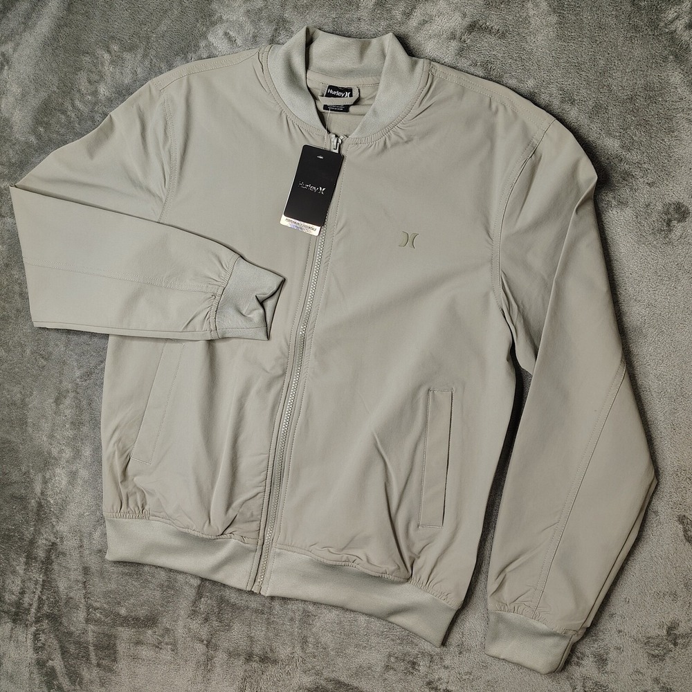 Hurley Exist Bomber Jacket Mens Small Sandstorm Tan Full Zip Stretch Performance